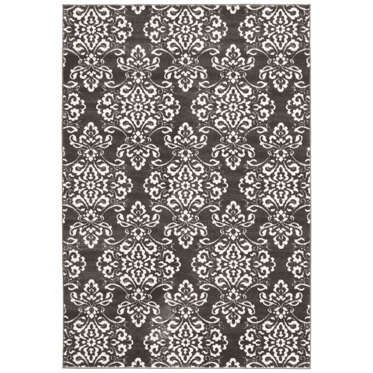 Chaudhary Living 6.5' x 9.5' Damask Rectangular Area Throw Rug - Gray and White